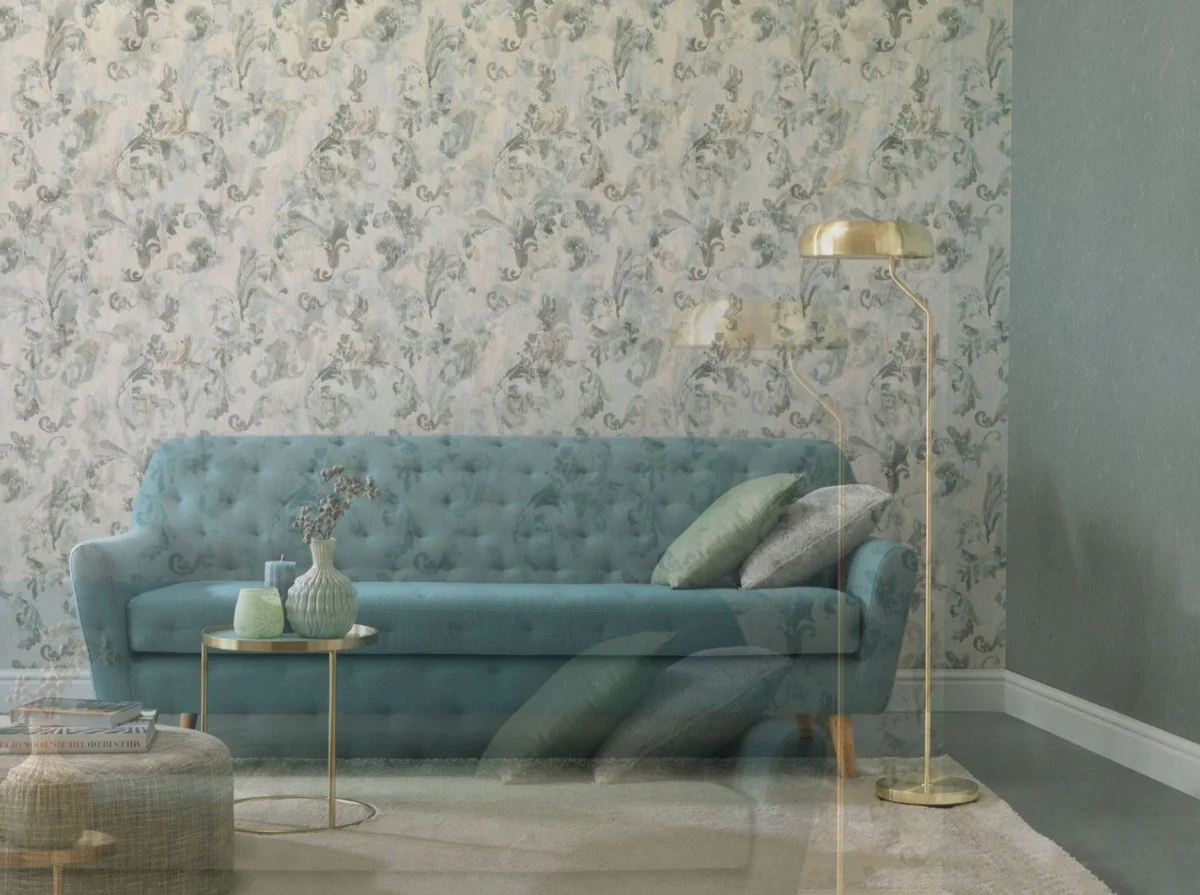 Casa Padrino papel pintado no tejido barroco verde / gris 10,05 x 0,53 m - Papel Pintado para Sala de Estar - Accesorios Decorativos