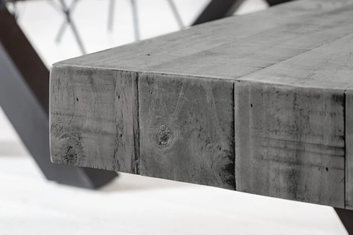 Casa Padrino banco de dise?o industrial gris / negro 200 x 40 x A. 45 cm - Banco de madera maciza con estructura de metal pintado en polvo - Muebles de dise?o industrial