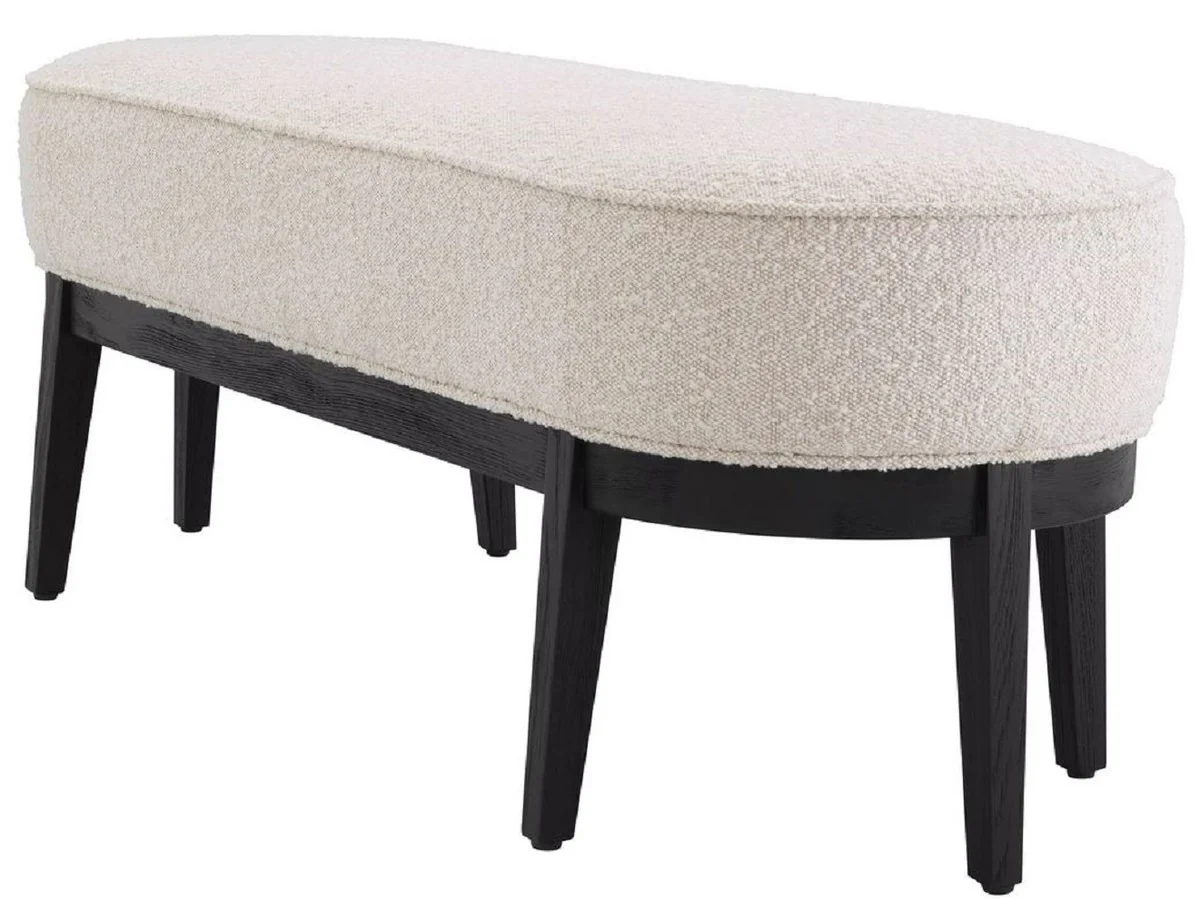 Casa Padrino banco de lujo crema / negro 132 x 45 x A. 47 cm - Banco de sal¨®n tapizado - Muebles de Sala de Estar - Muebles de Hotel - Colecci¨®n de Lujo
