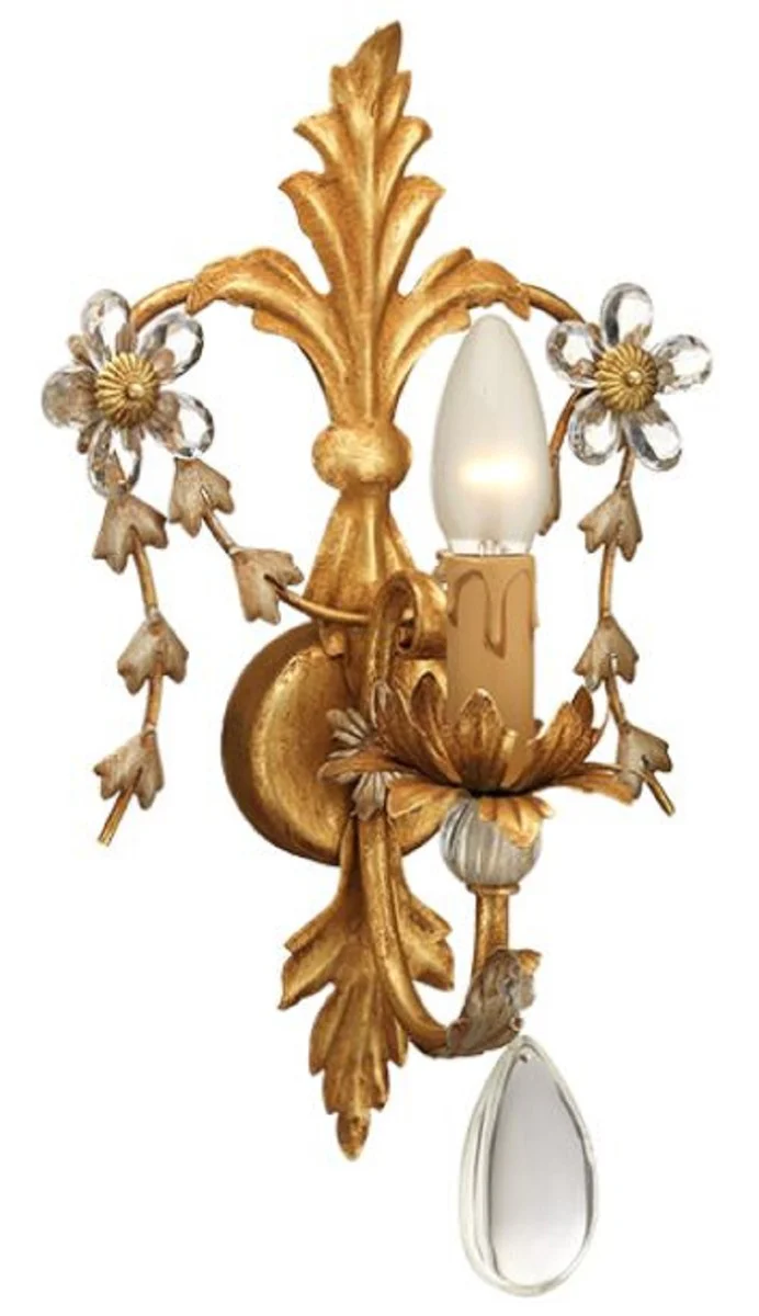 Casa Padrino lámpara de pared de cristal barroco de lujo oro antiguo 24 x 15 x A. 38 cm - Elegante lámpara de pared de metal con noble cristal de Bohemia - Luces Barrocos