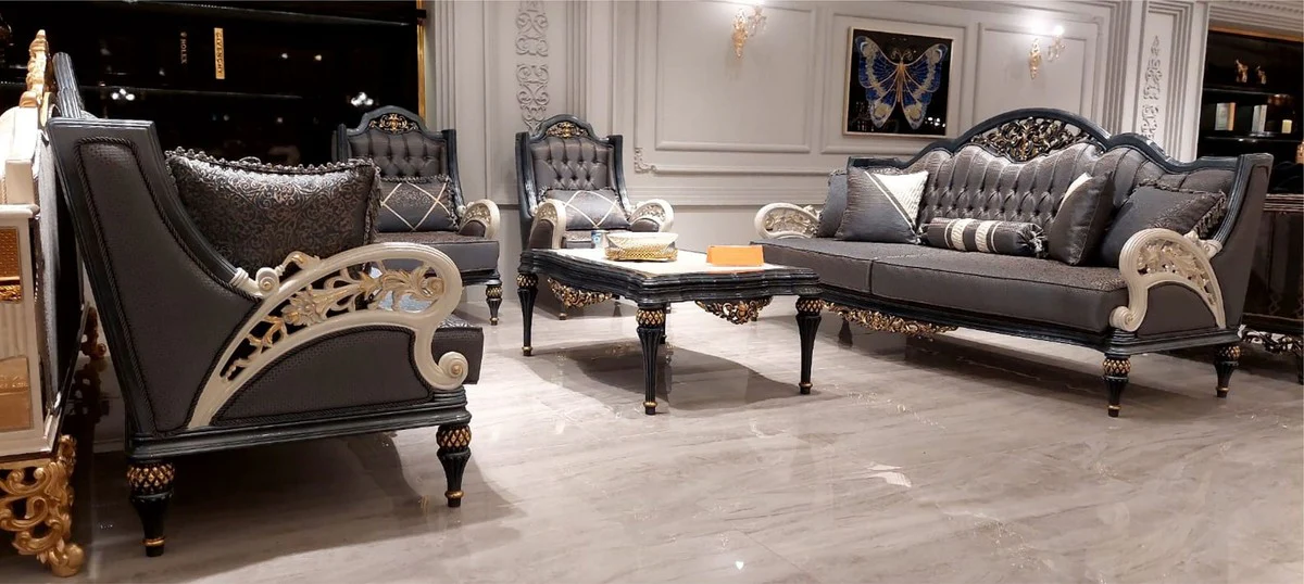 Casa Padrino mesa de centro barroco de lujo blanco / gris / oro 117 cm - Muebles de sal¨®n de estilo barroco