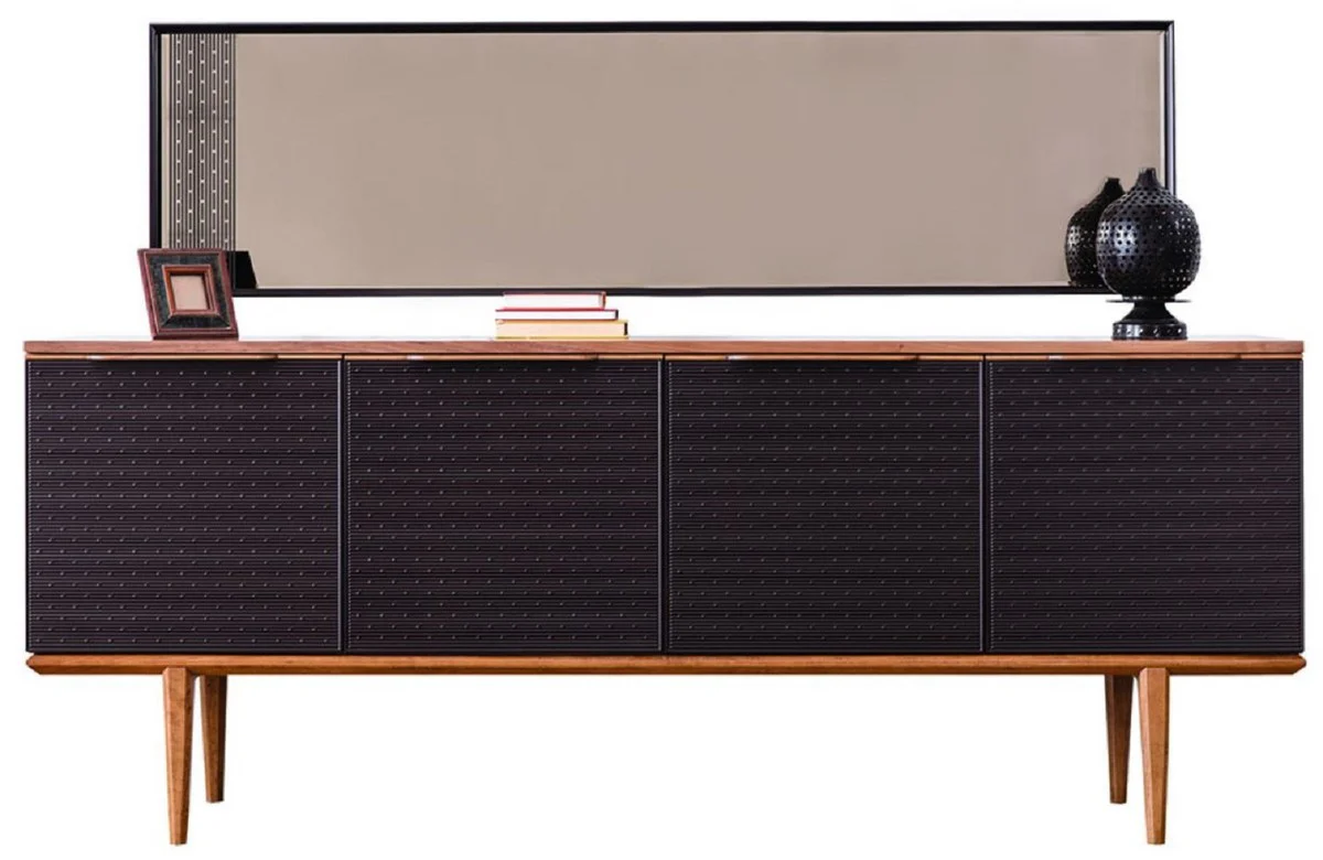 Casa Padrino conjunto de muebles de lujo marr¨®n / negro - 1 Aparador con 4 Puertas y 1 Espejo - Muebles modernos de madera maciza - Colecci¨®n de Lujo