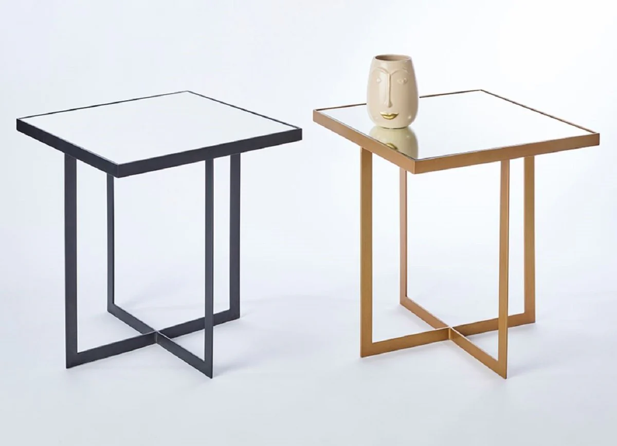 Casa Padrino mesa auxiliar de lujo bronce 51 x 51 x A. 55 cm - Mesa de metal con tablero de vidrio espejado - Muebles de Lujo