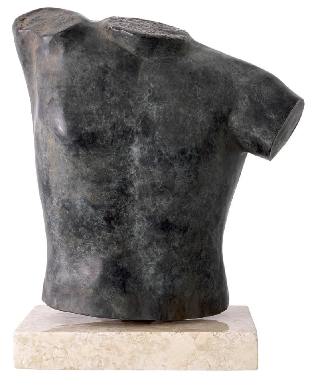 Casa Padrino escultura de torso decorativa de lujo bronce antiguo / beige 38 x 23 x A. 48 cm - Figura decorativa de metal con base de mármol - Decoración de salón - Decoración de escritorio