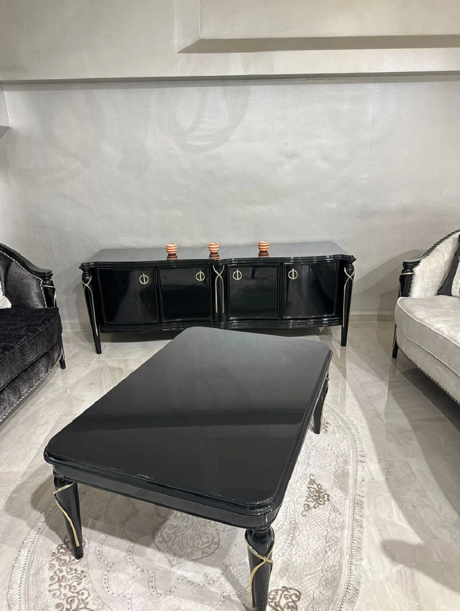 Casa Padrino mesa de centro barroco de lujo negro / oro 120 cm - Muebles de estilo barroco