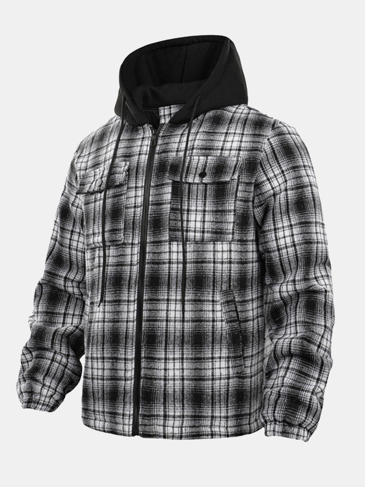 Quilted Lined Flannel Hooded Plaid Coat