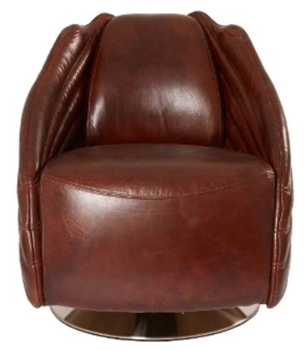Casa Padrino luxury swivel armchair dark brown / silver 69 x 97 x H. 79 cm - Genuine Leather Armchair in Art Deco Design