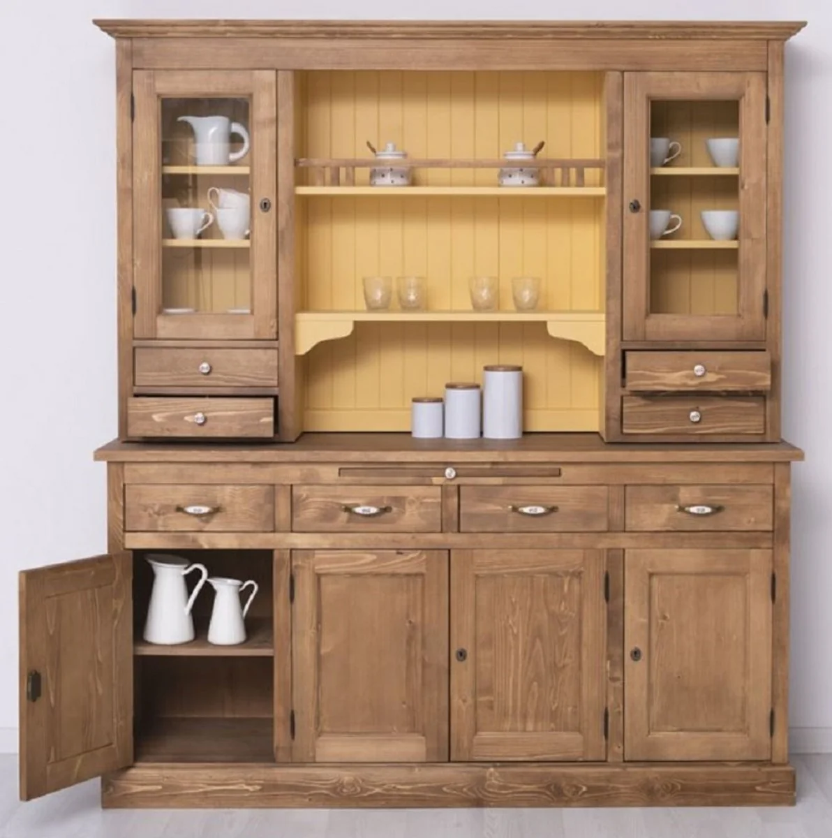 Casa Padrino armario de comedor de estilo campestre marr¨®n / amarillo 180 x 50 x A. 197 cm - Armario de cocina de madera maciza - Muebles de comedor de estilo campestre