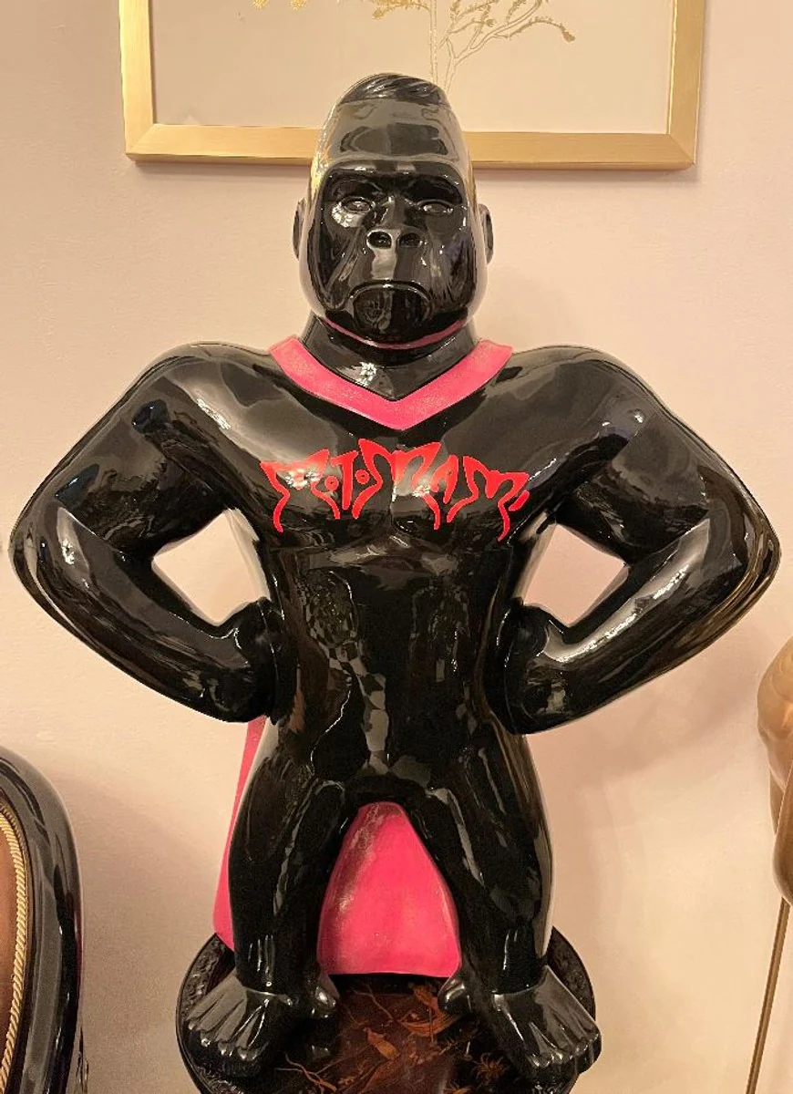 Casa Padrino escultura decorativa de lujo gorila mono negro / p¨²rpura A. 75 cm - Figura decorativa resistente a la intemperie - Figura decorativa de sal¨®n - Figura decorativa de jard¨ªn