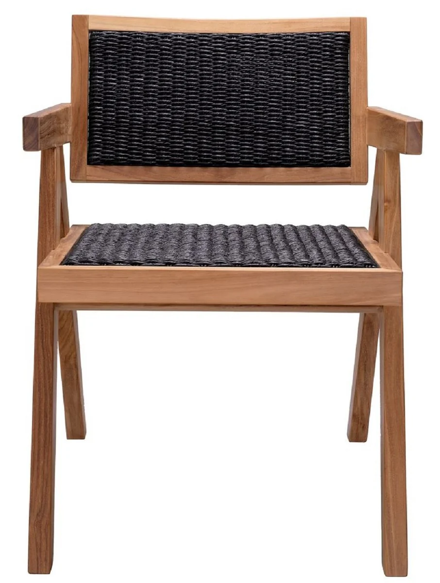 Casa Padrino Silla de Comedor de Teca de Lujo con Reposabrazos Natural / Negro 56 x 65,5 x A. 78 cm - Silla de Jard¨ªn - Muebles de Jard¨ªn - Muebles de Comedor - Muebles de Teca de Lujo