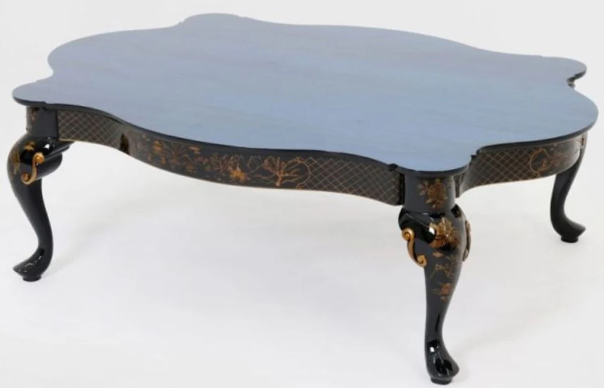 Casa Padrino mesa de centro barroca de lujo azul / negro / bronce 130 x 93 x A. 43 cm - Magn¨ªfica mesa de sal¨®n de madera maciza - Muebles Barrocos