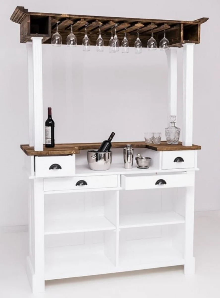 Casa Padrino barra de bar de estilo campestre blanco / marr¨®n 150 x 56 x A. 210 cm - Mesa de bar de madera maciza - Muebles de bar de madera maciza en estilo campestre