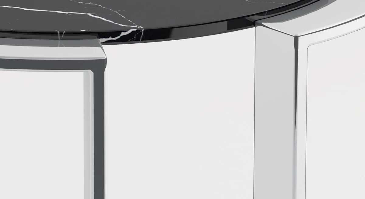 Casa Padrino conjunto de sala de estar de lujo plata / negro - 1 Mesa de Caf¨¦ con Encimera de M¨¢rmol y 1 Mesa Auxiliar con Encimera de M¨¢rmol - Muebles de Sala - Calidad de Lujo