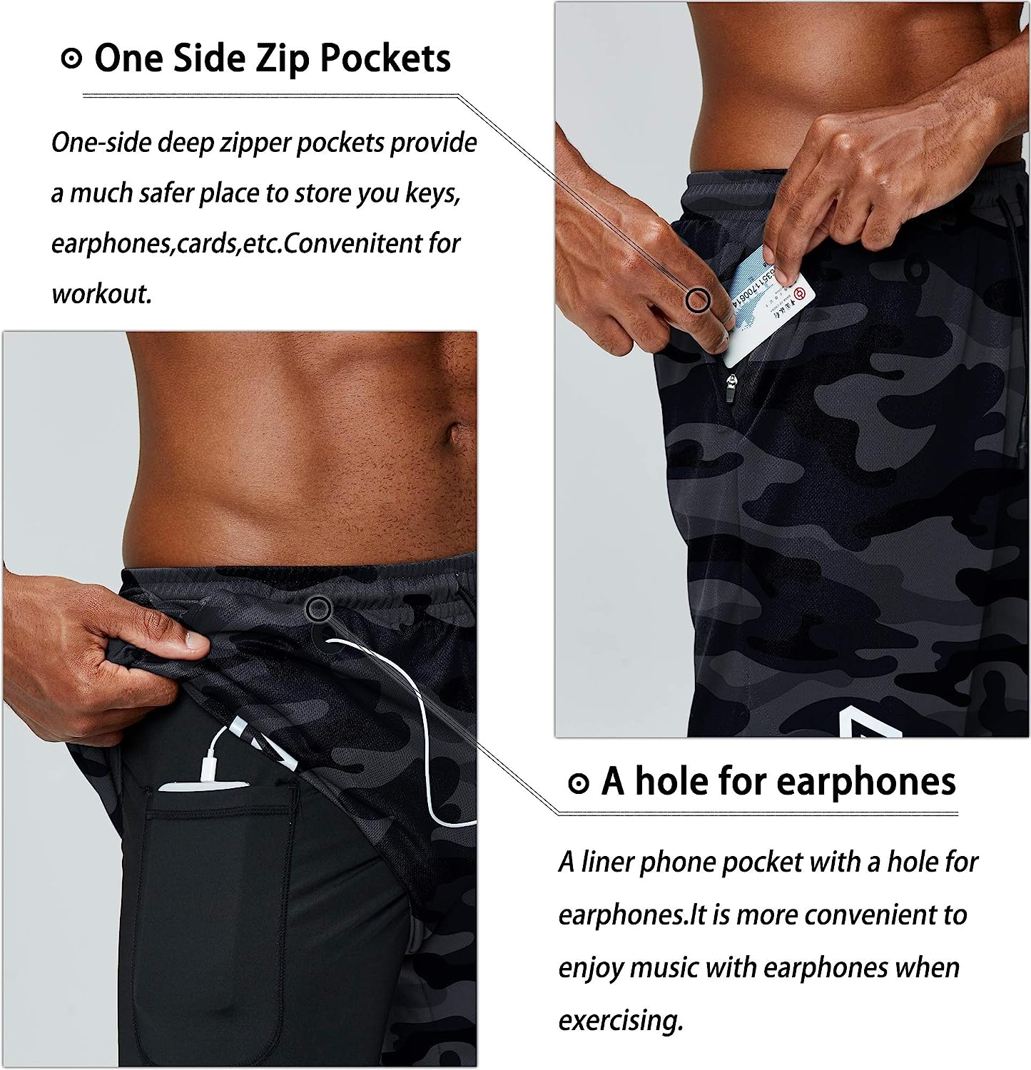 Men's 2 in 1 Running Shorts Gym Workout Quick Dry Mens Shorts with Phone Pocket