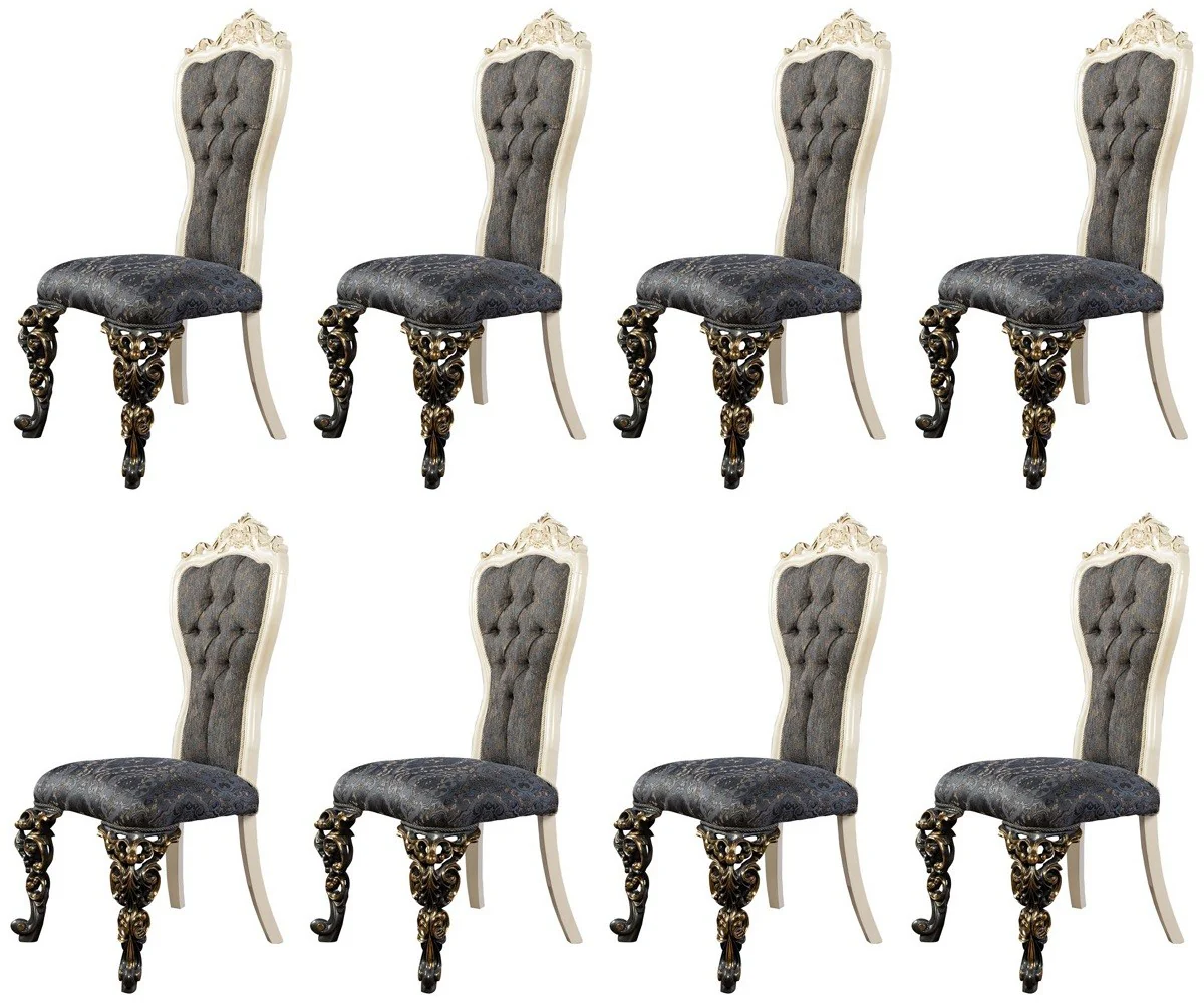Casa Padrino conjunto de 8 sillas de comedor barrocos de lujo azul / blanco / oro - Sillas de cocina de estilo barroco magn¨ªficos - Muebles de comedor barrocos - Muebles barroco