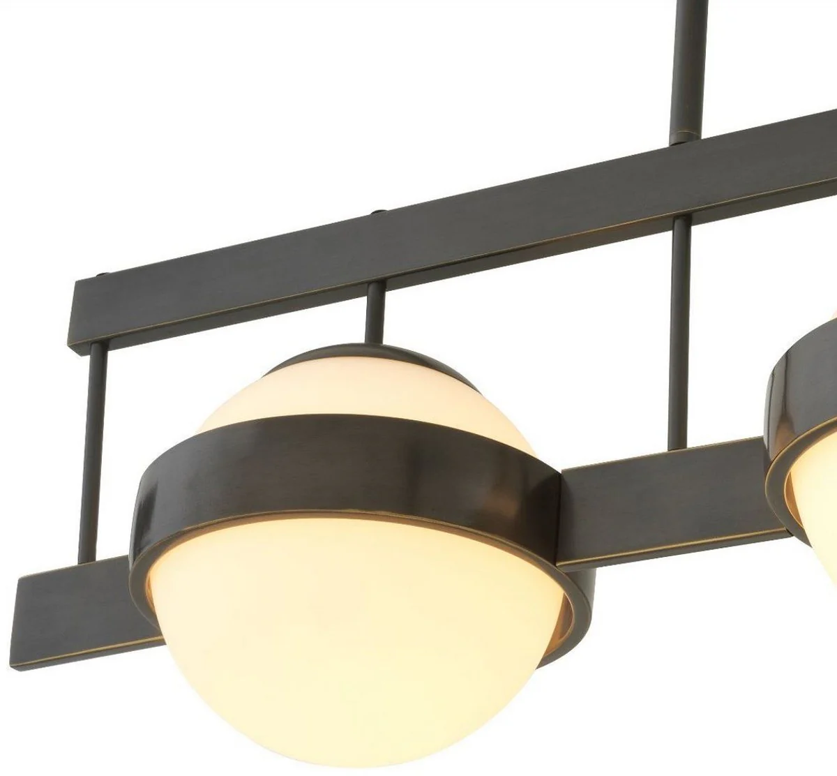 Casa Padrino lámpara de araña de lujo bronce / blanco 140 x 22 x A. 30 cm - Lámpara de araña moderna de metal con pantallas redondas de vidrio - Colección de Lujo