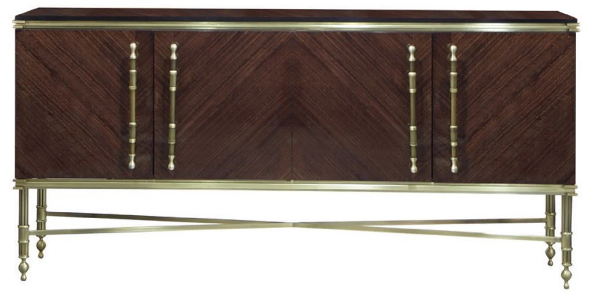 Casa Padrino aparador de lujo marr¨®n oscuro alto brillo / oro mate 222 x 52 x A. 100 cm - Gabinete de madera maciza noble con 4 puertas - Muebles de lujo - Interiores de lujo