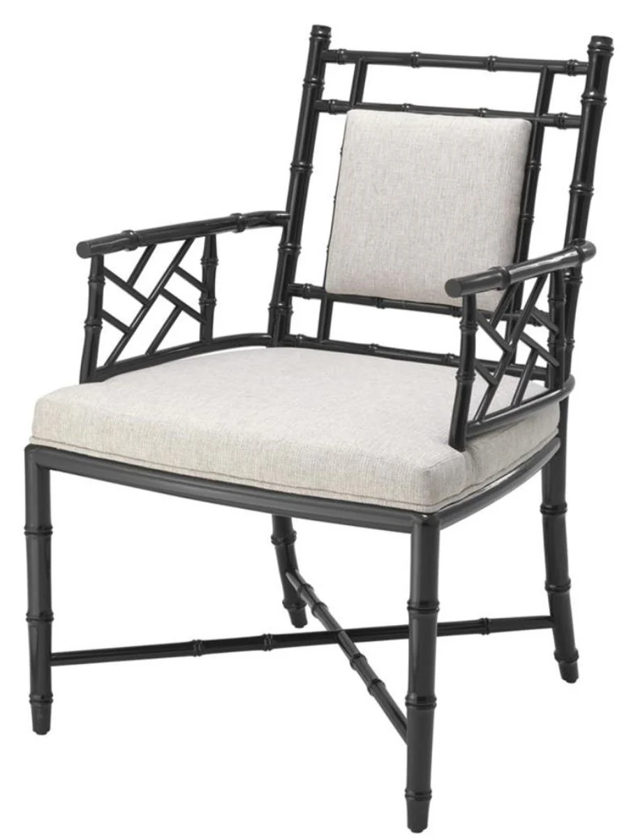 Casa Padrino silla de comedor de lujo con reposabrazos piano negro / natural 63 x 65 x H. 94 cm - Comedor y Muebles de Jard¨ªn de Invierno