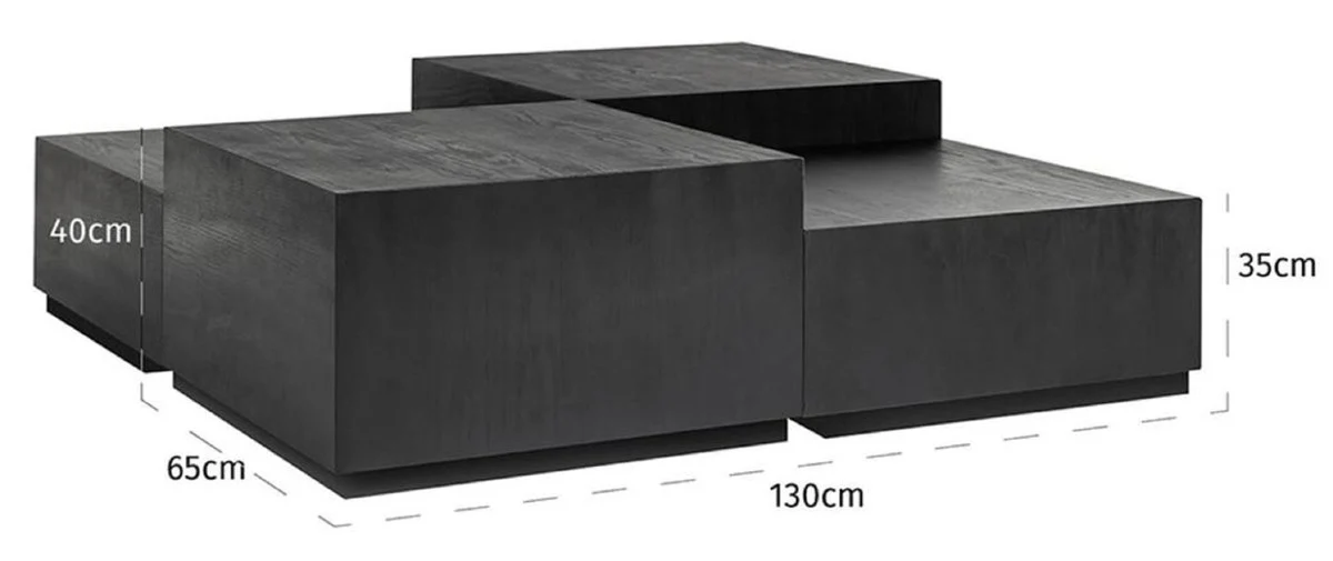 Casa Padrino conjunto de mesa de centro de lujo de 4 antracita / negro 130 x 130 x A. 40 cm - Mesa de sal¨®n cuadrada de madera maciza - Muebles de sal¨®n - Muebles de lujo - Interiores de lujo