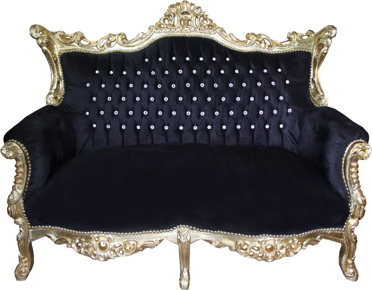 Casa Padrino barroco de dos plazas sof¨¢ Maestro Negro / oro con diamantes de imitaci¨®n el bling bling de grandes - Muebles antiguos