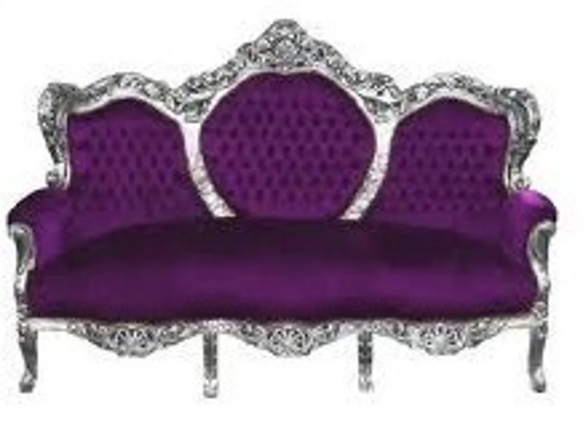 Casa Padrino Baroque Sofa Set King Purple / Silver - Antique Reproduction Furniture Baroque