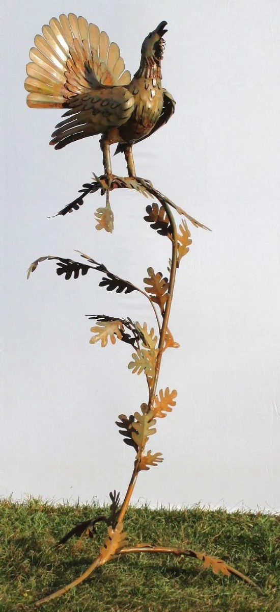 Casa Padrino escultura de decoración de jardín gallo en rama óxido 87 x 70 x A. 160 cm - Figura de Jardín Hecha a Mano - Decoración de Jardín