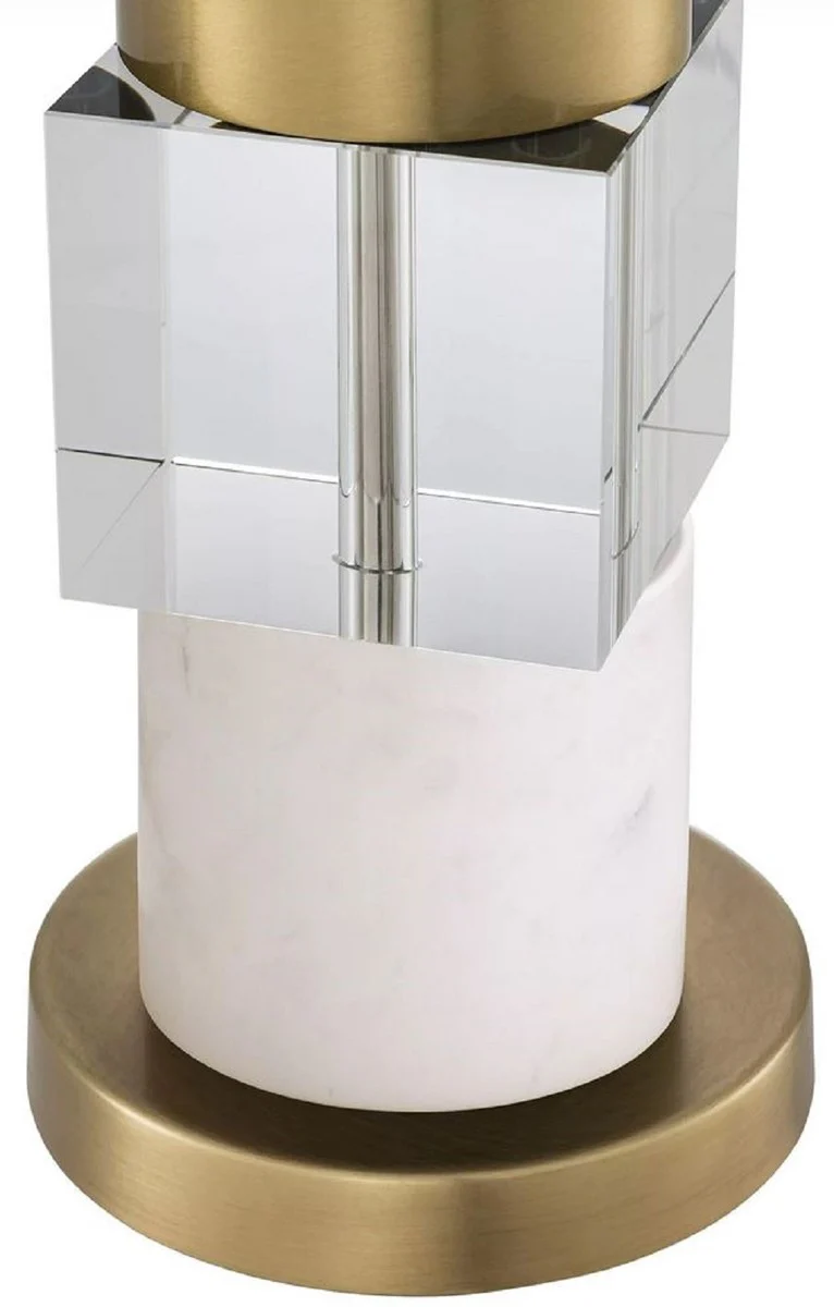 Casa Padrino lámpara de mesa de lujo latón antiguo / blanco / beige 35 x 35 x A. 87 cm - Lámpara de escritorio con mármol y cristal - Calidad de Lujo