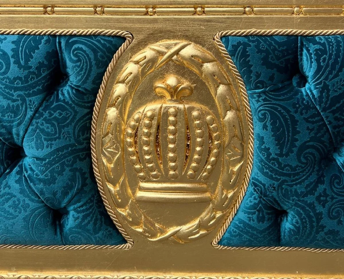 Pompöös by Casa Padrino cama de matrimonio barroco de lujo turquesa patrón / oro - Cama barroco pomposa diseñada por Harald Glööckler - Muebles de dormitorio en estilo barroco - Muebles barrocos