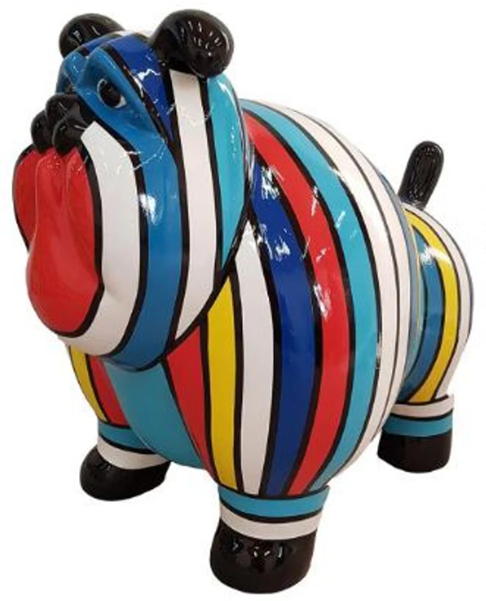 Casa Padrino figura decorativa de diseño perro viejo multicolor a rayas 75 x A. 63 cm - Escultura decorativa resistente a la intemperie - Decoración de Sala de Estar