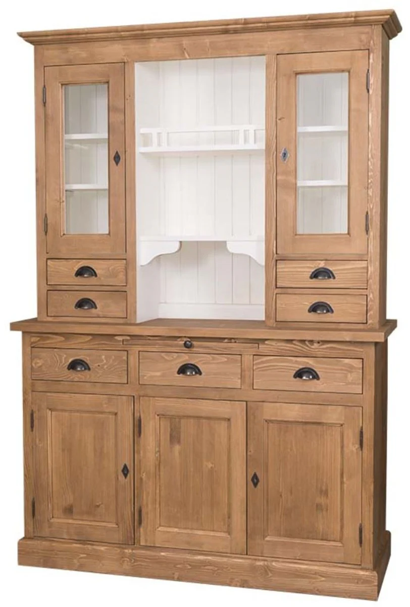 Casa Padrino gabinete de cocina de estilo country marr¨®n / blanco 137 x 50 x H. 197 cm - Gabinete de Cocina de 2 Piezas con 5 Puertas y 7 Cajones
