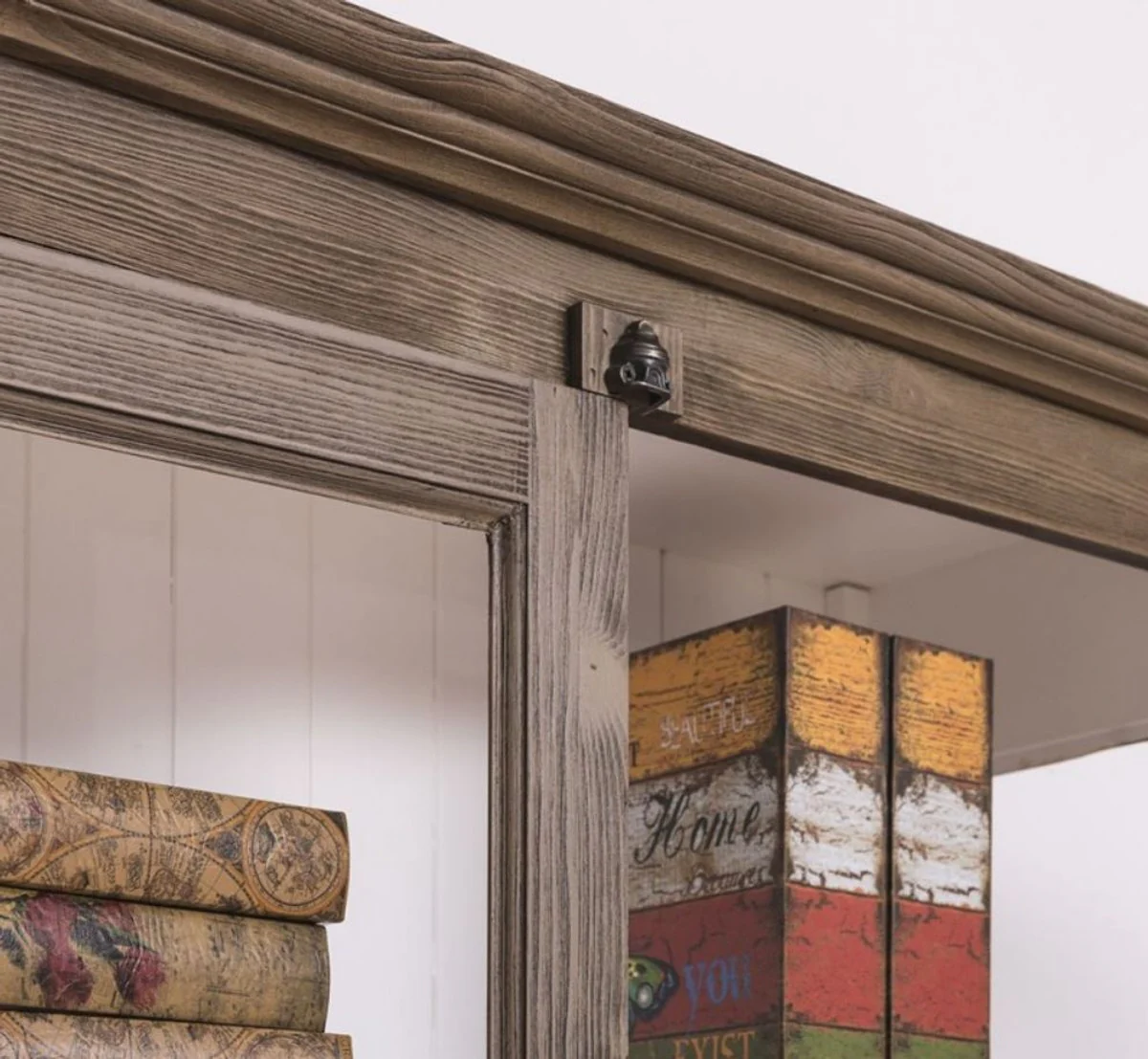 Casa Padrino vitrina de estilo campestre marr¨®n / blanco 109 x 40 x A. 210 cm - Armario de madera maciza con 2 puertas de vidrio - Muebles de Estilo Campestre