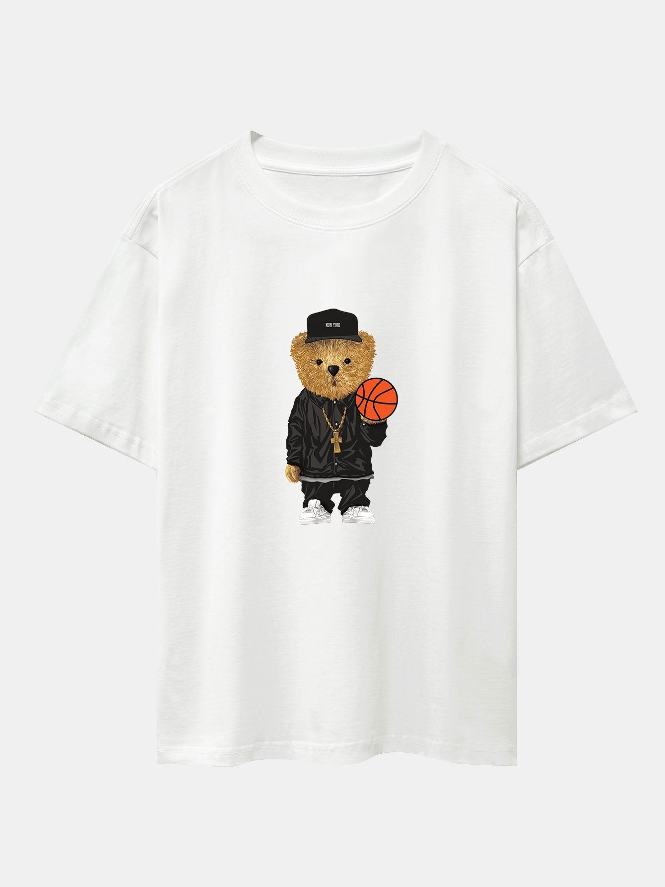 Basketball Bear Print Drop Shoulder Oversize T-Shirt & Jersey Basketball Shorts