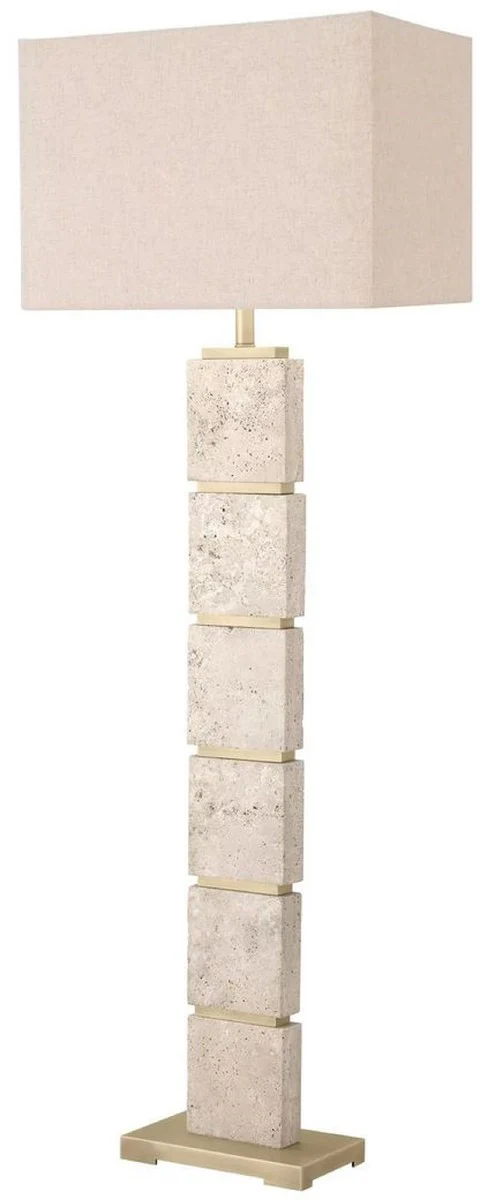 Casa Padrino lámpara de pie de lujo beige / latón antiguo 55 x 30 x A. 145,5 cm - Lámpara de pie de travertino con pantalla rectangular - Lámparas de pie de lujo - Calidad de lujo