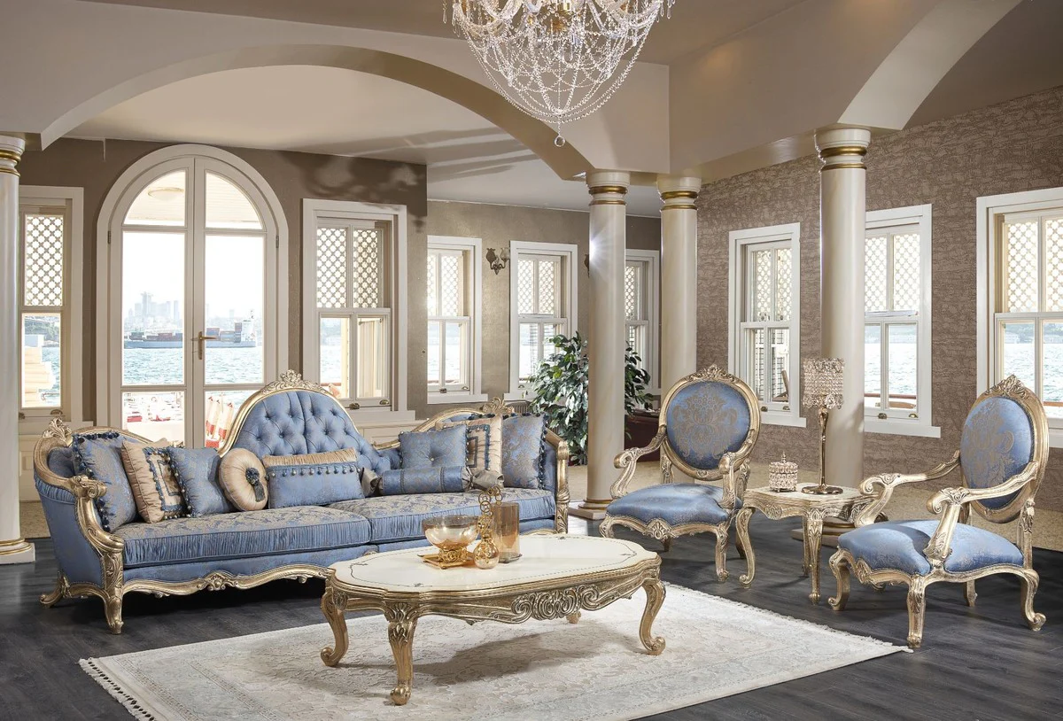 Casa Padrino mesa auxiliar barroco de lujo blanco / oro antiguo 61 x 61 x A. 54 cm - Magn¨ªfica mesa de madera maciza de estilo barroco - Muebles de sal¨®n barrocos