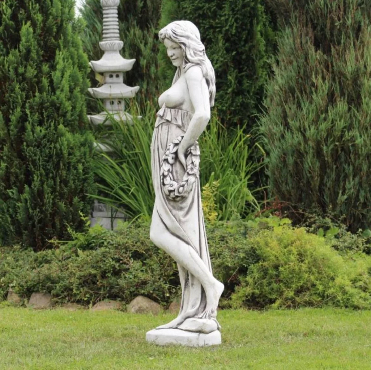 Casa Padrino Escultura de Decoración de Jardín Art Nouveau Mujer Gris A. 150 cm - Elegante Figura de Jardín - Accesorios de Decoración de Jardín Barrocos y Art Nouveau