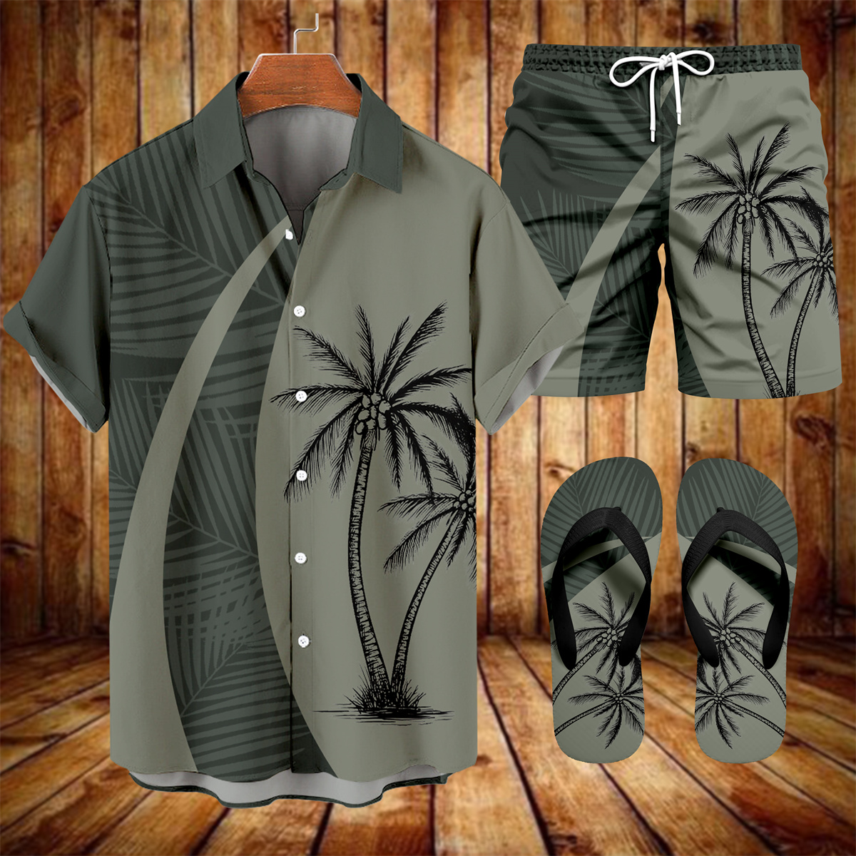 Suitmens Men's Hawaii Vacations Print Shirt Three-Piece Set 055