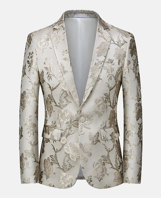 Fashion Floral Jacquard Notch Lapel One Button Slim Fit Blazer