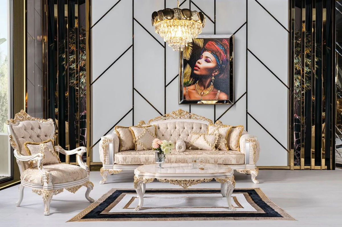 Casa Padrino mesa de centro barroco de lujo beige / blanco / oro - Magn¨ªfica mesa de sal¨®n de estilo barroco - Muebles de sal¨®n estilo barroco - Muebles de lujo estilo barroco - Muebles barrocos