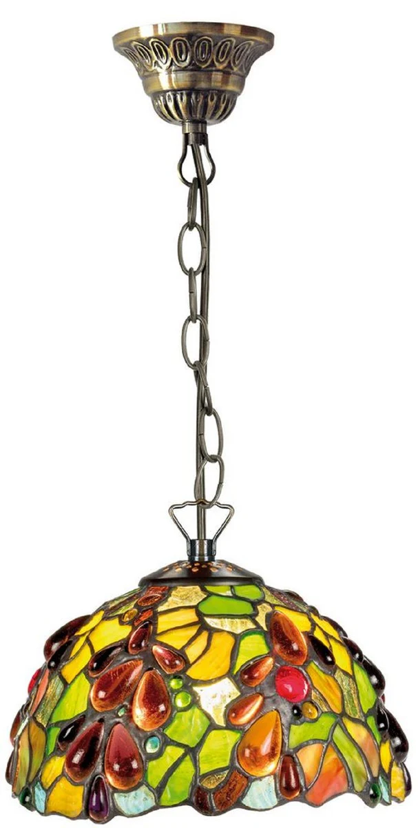 Casa Padrino Lámpara de Suspensión Tiffany Multicolor Ø 20 x H. 78 cm - Lámpara Colgante Hecha a Mano de 204 Piezas