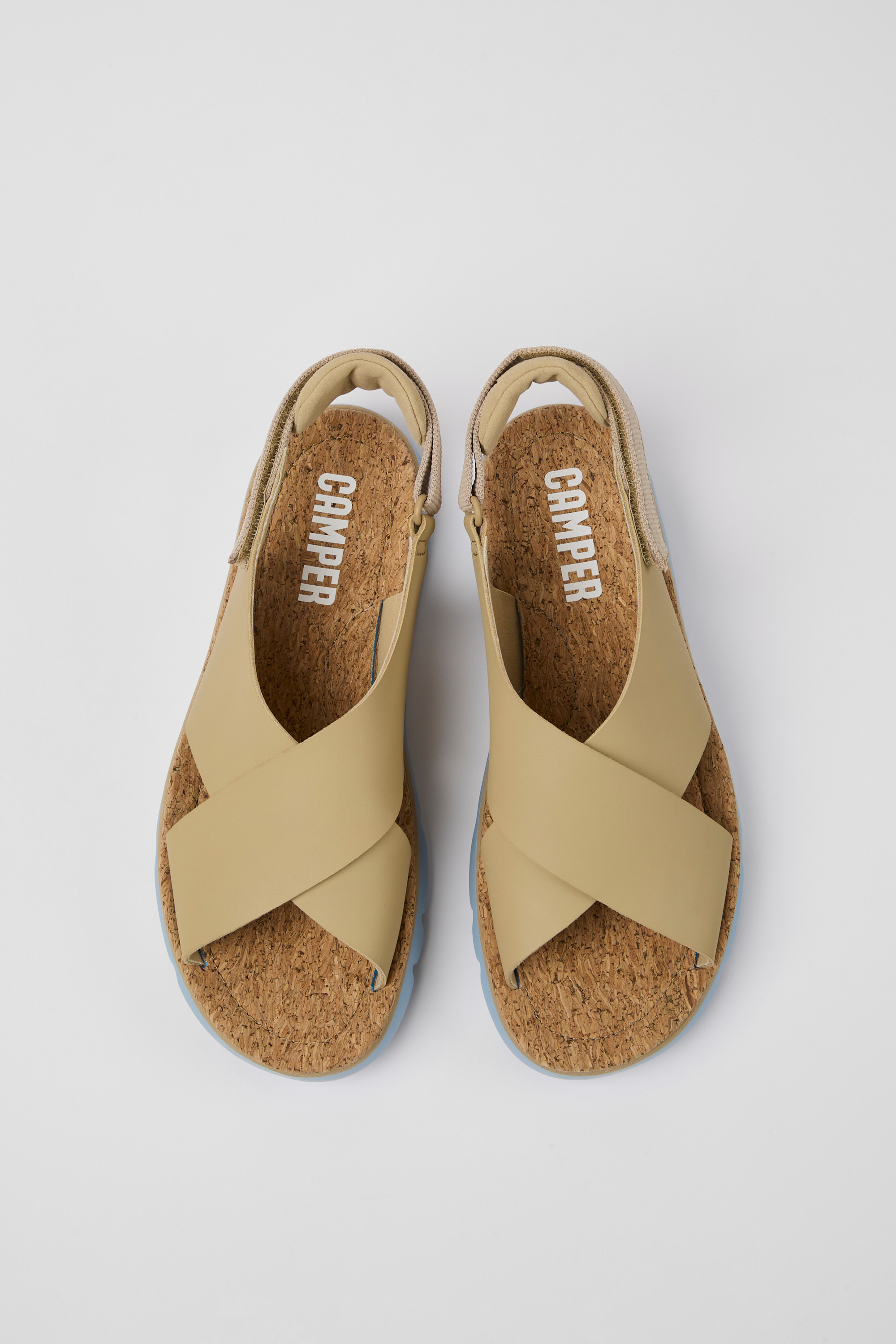 Oruga - Beige leather and textile sandals for women