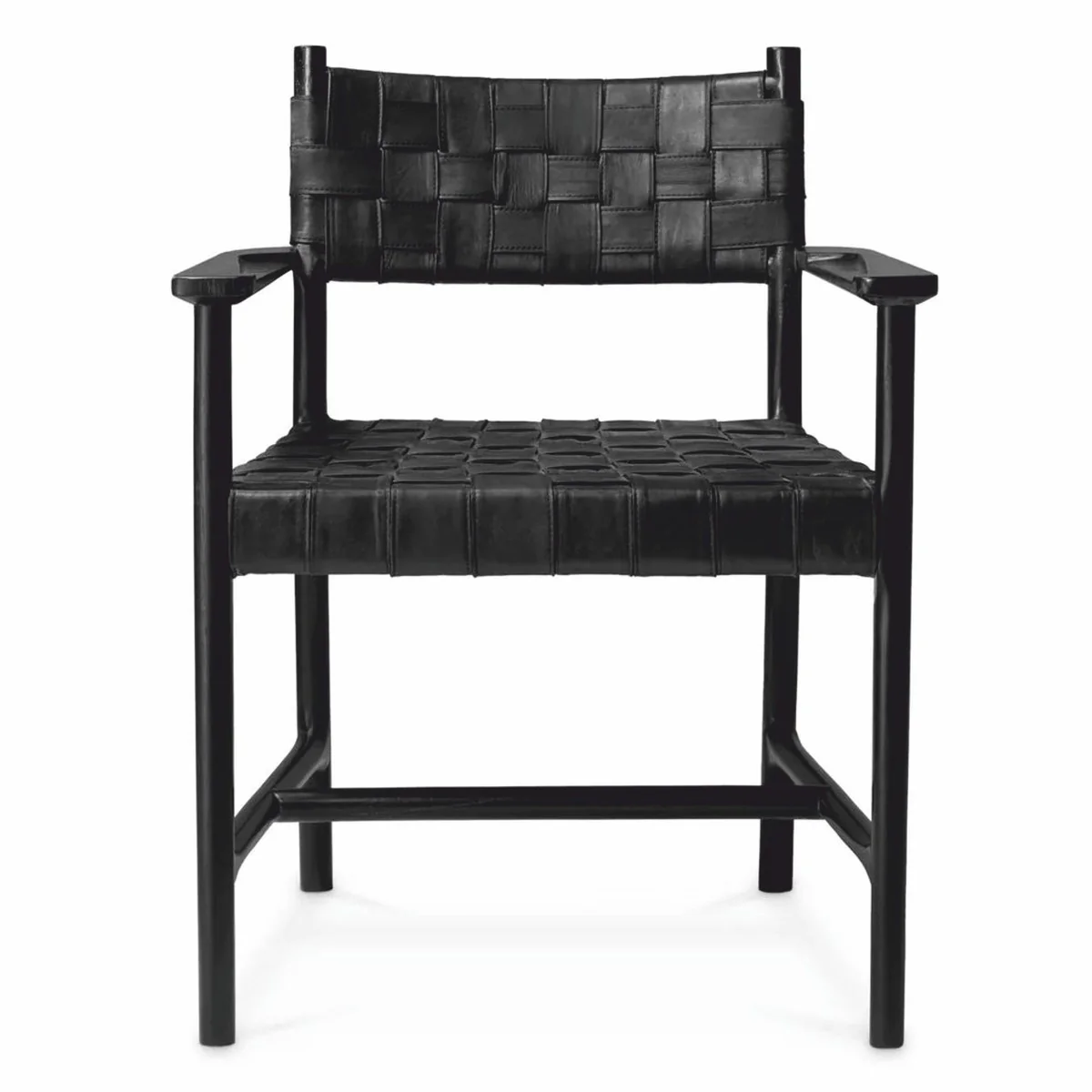 Casa Padrino silla de comedor de lujo con reposabrazos de cuero negro A. 85 cm - Muebles de lujo
