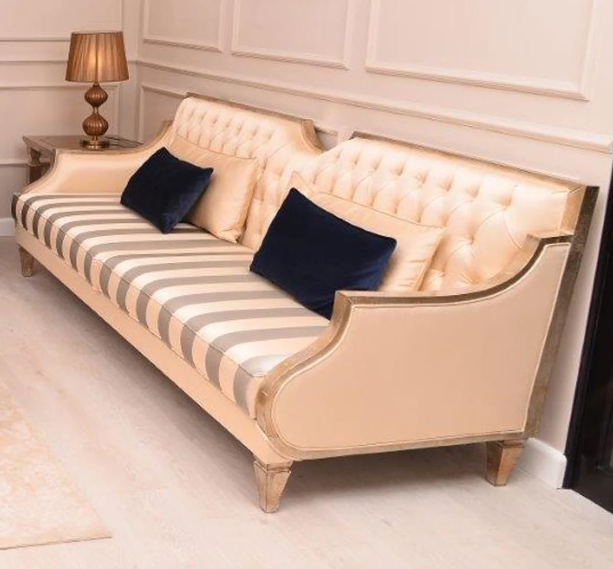 Casa Padrino sof¨¢ barroco de lujo beige / plata / oro - Sof¨¢ de sal¨®n hecho a mano con rayas - Muebles de sal¨®n barrocos - Noble y Magn¨ªfico