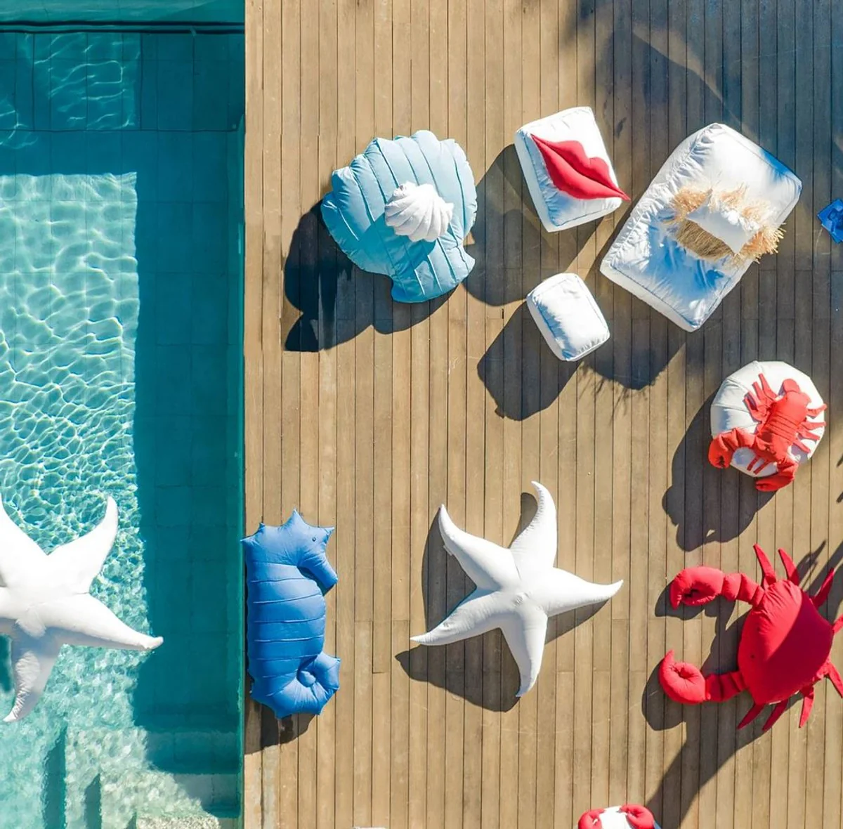 Casa Padrino puf de lujo concha de mar blanco 150 x 135 x A. 35 cm - Puf flotante - Coj¨ªn de asiento hecho a mano - Decoraci¨®n de jard¨ªn - Decoraci¨®n de terraza - Decoraci¨®n de piscina