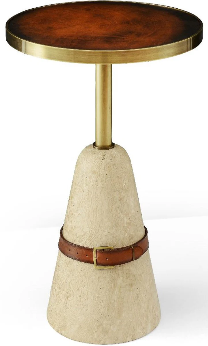 Casa Padrino mesa auxiliar de lujo marr¨®n / lat¨®n / beige ? 40 x A. 74,5 cm - Mesa redonda con base de m¨¢rmol - Muebles de sal¨®n - Muebles de lujo