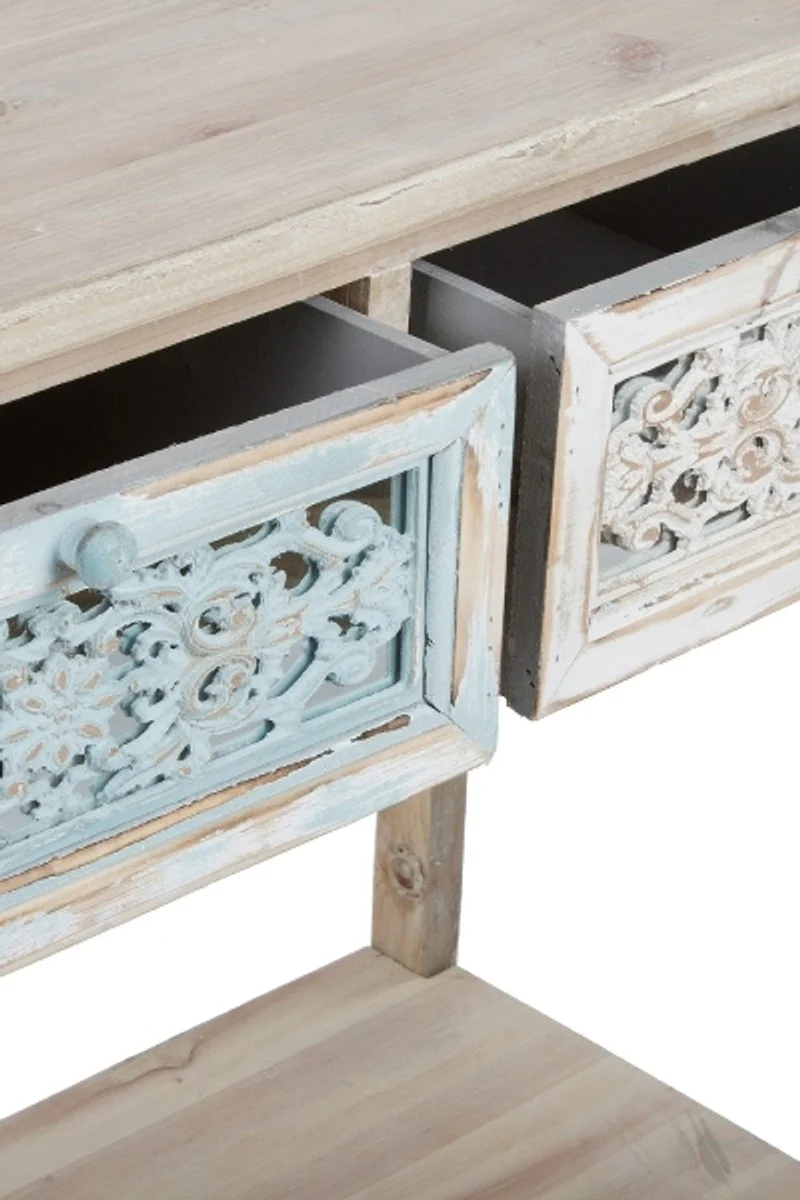 Casa Padrino consola de estilo country antique blanco / natural 85 x 37 x H. 77 cm - Consola de Shabby Chic Hecha a Mano con 2 Cajones