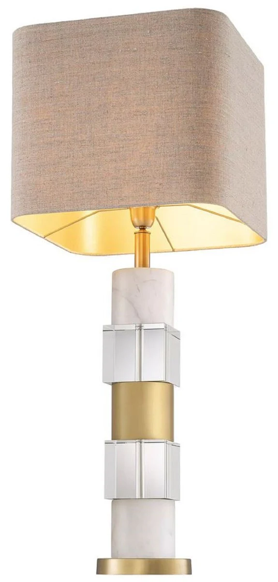 Casa Padrino lámpara de mesa de lujo latón antiguo / blanco / beige 35 x 35 x A. 87 cm - Lámpara de escritorio con mármol y cristal - Calidad de Lujo