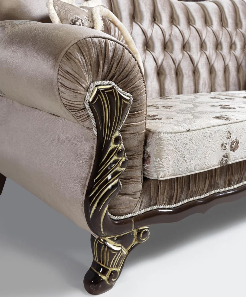 Casa Padrino conjunto de sala de estar barroco marr¨®n / beige / negro / oro - 2 Sof¨¢s y 2 Sillones y 1 Mesa de Centro - Muebles de sal¨®n de estilo barroco