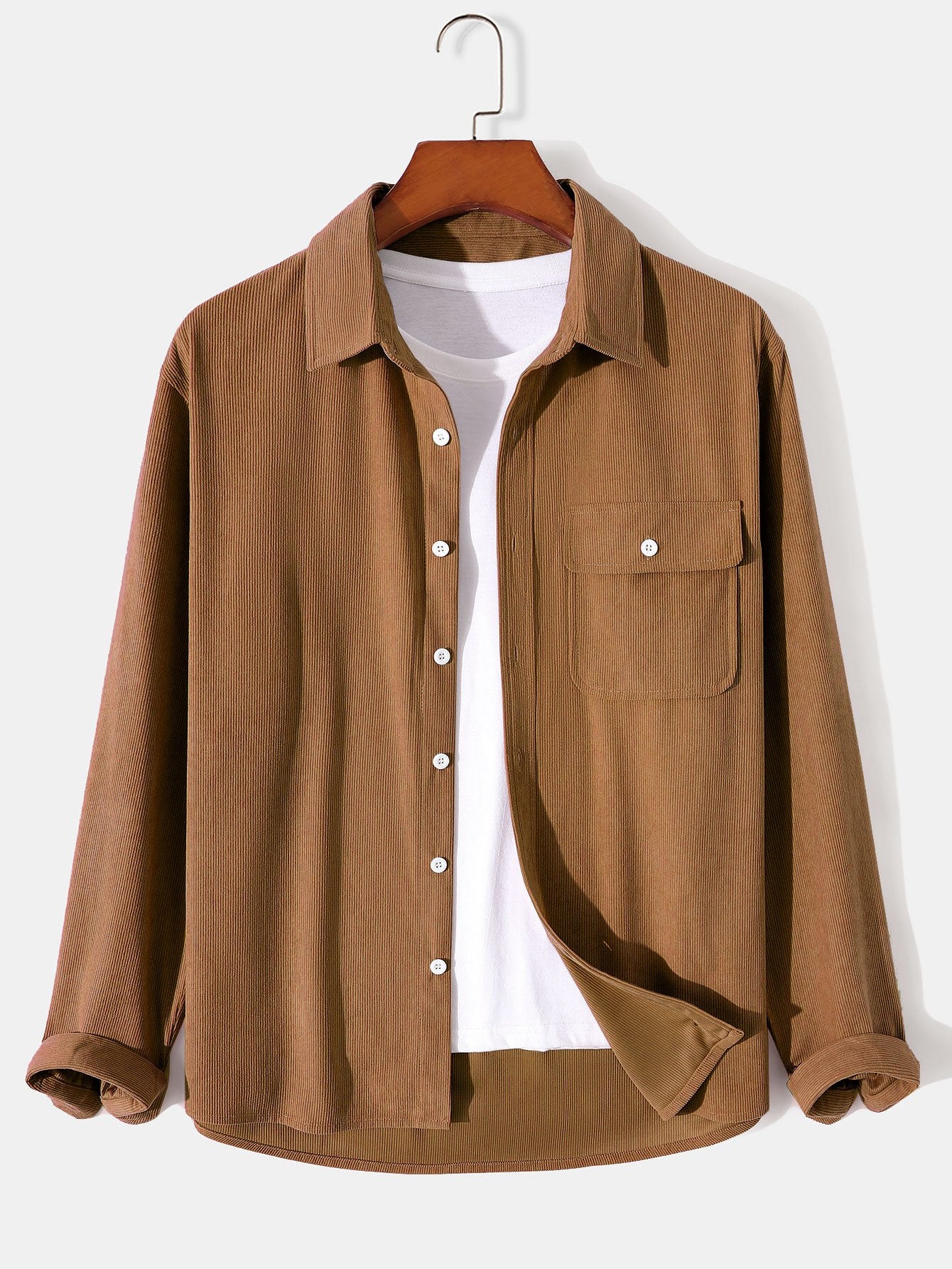 Long Sleeve Flap Pocket Corduroy Shirt