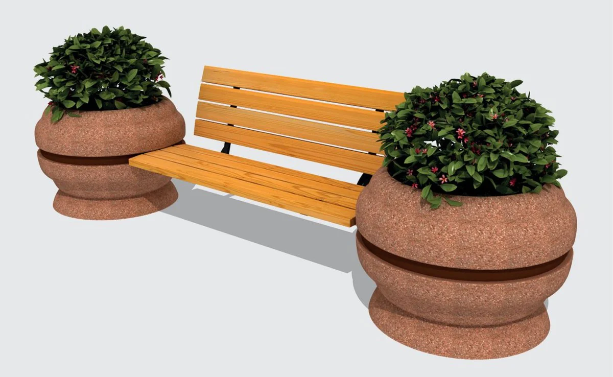 Casa Padrino banco de parque - Banco de ciudad con 2 maceteros natural / negro / marr¨®n 310 cm - Muebles de parque y exterior