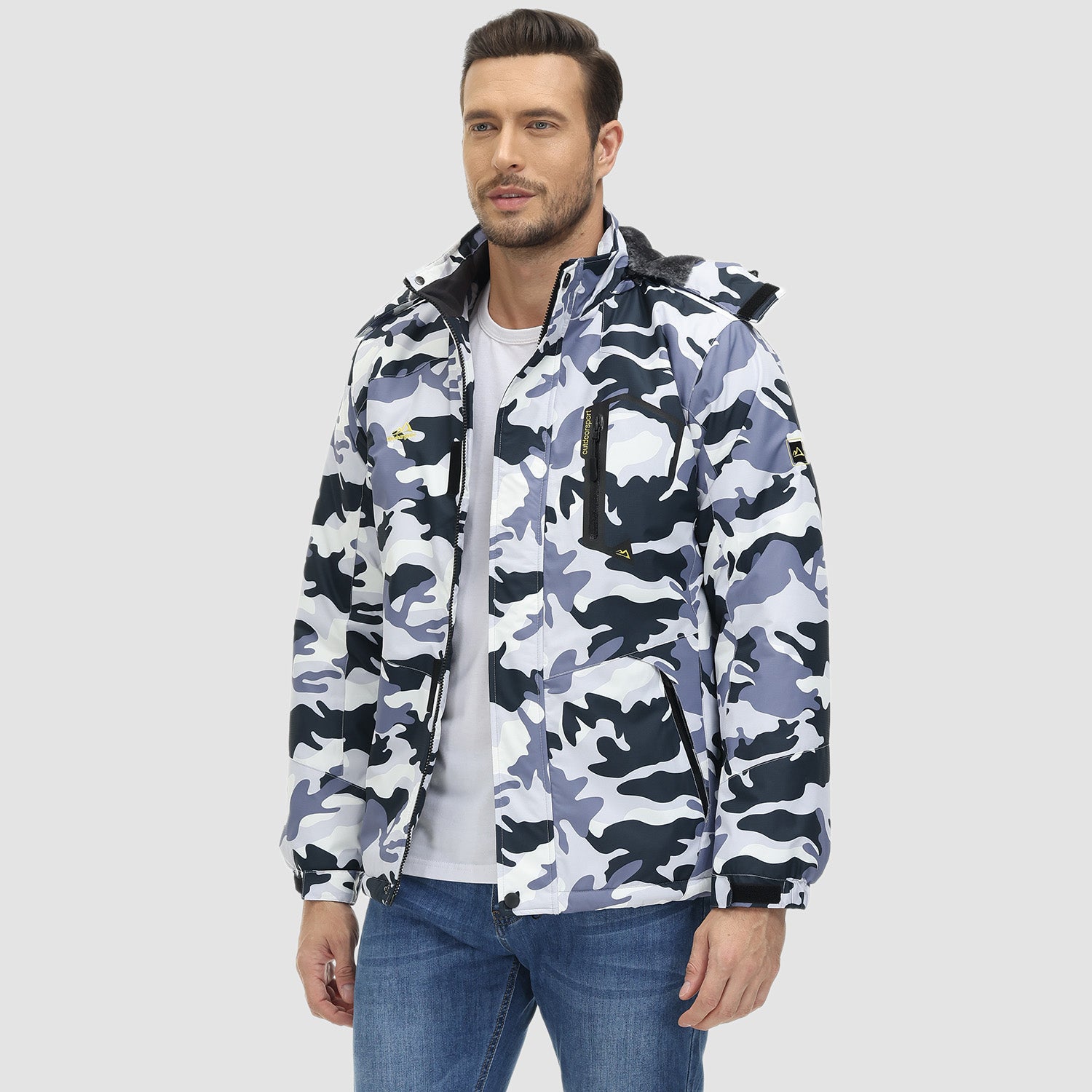 Men's Winter Jacket Water Repellent Ski Snow Jacket Warm Fleece Coat Parka Raincoats With Multi-Pockets